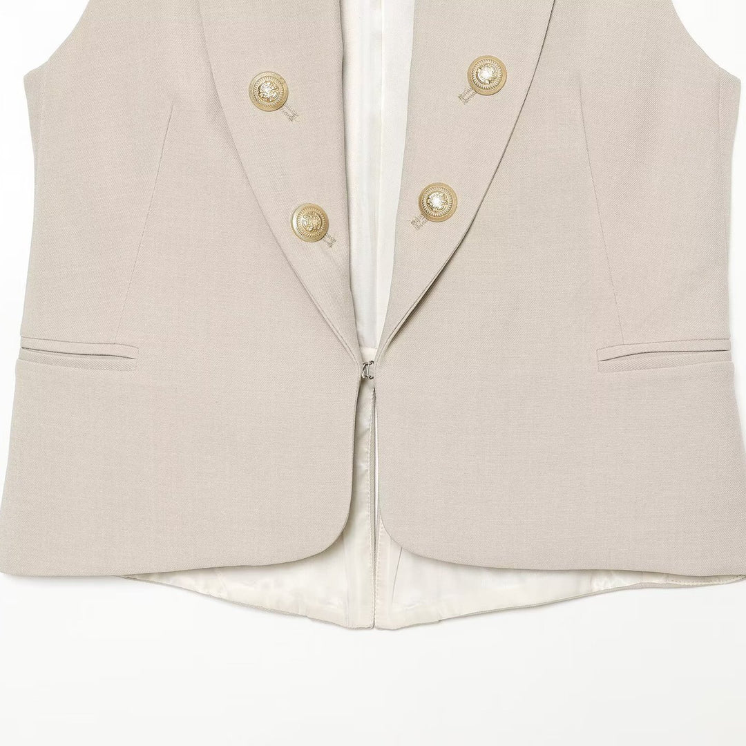 Women's Sculpting Blazer Vest with Standing Collar and Double-Breasted Decorative Buttons Mune Fashion