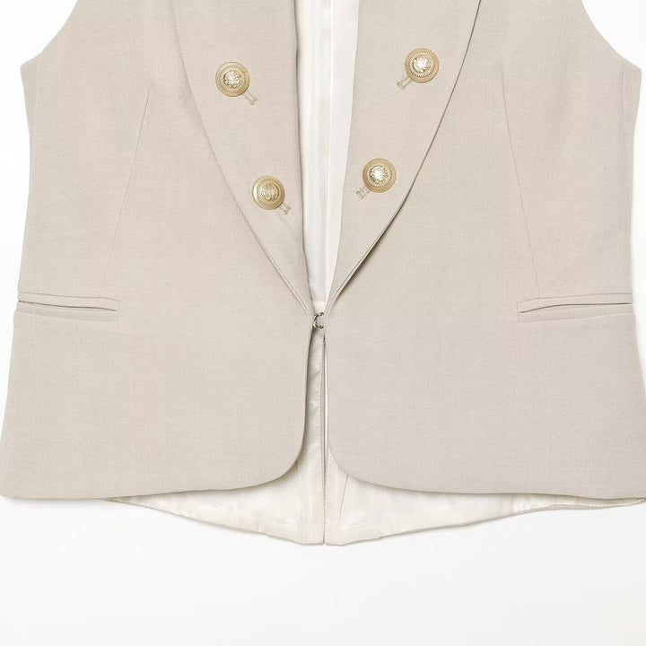 Women's Sculpting Blazer Vest with Standing Collar and Double-Breasted Decorative Buttons Mune Fashion