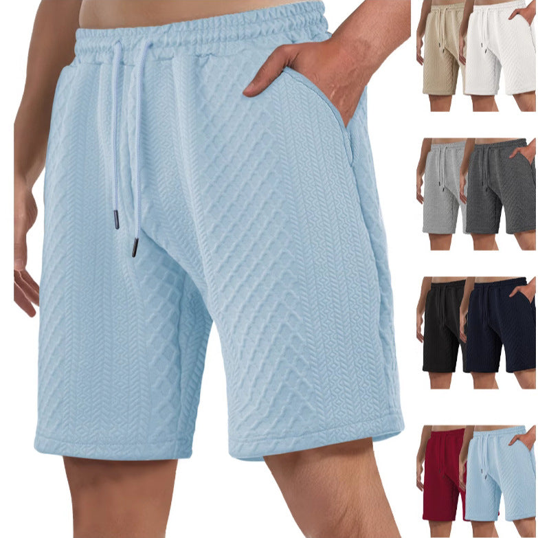 Men's textured beach bermuda shorts made of waffle jersey with elastic drawstring waistband and slanted pockets Mune Fashion