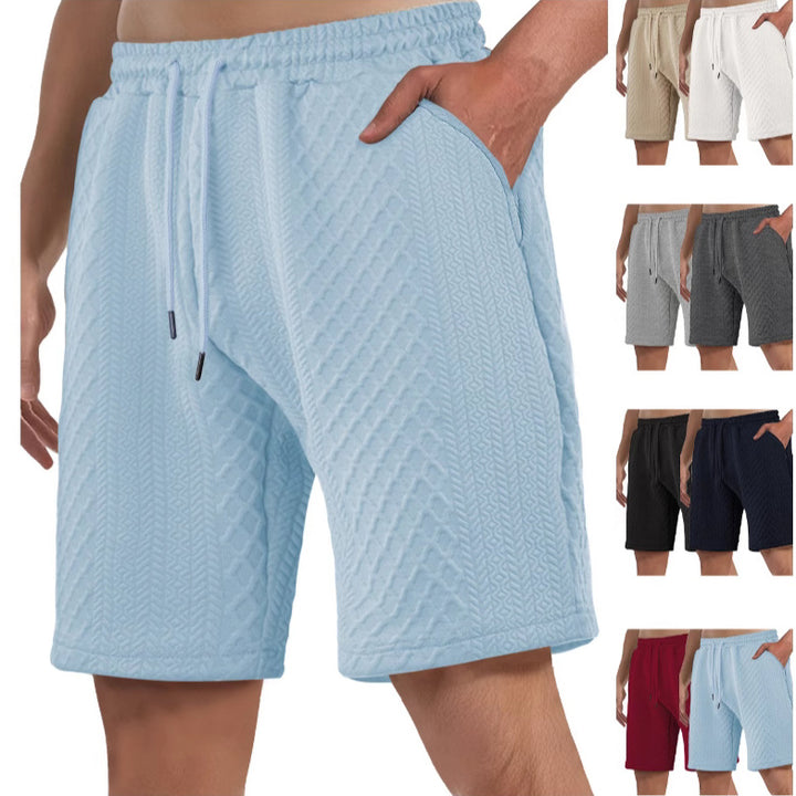 Men's textured beach bermuda shorts made of waffle jersey with elastic drawstring waistband and slanted pockets Mune Fashion