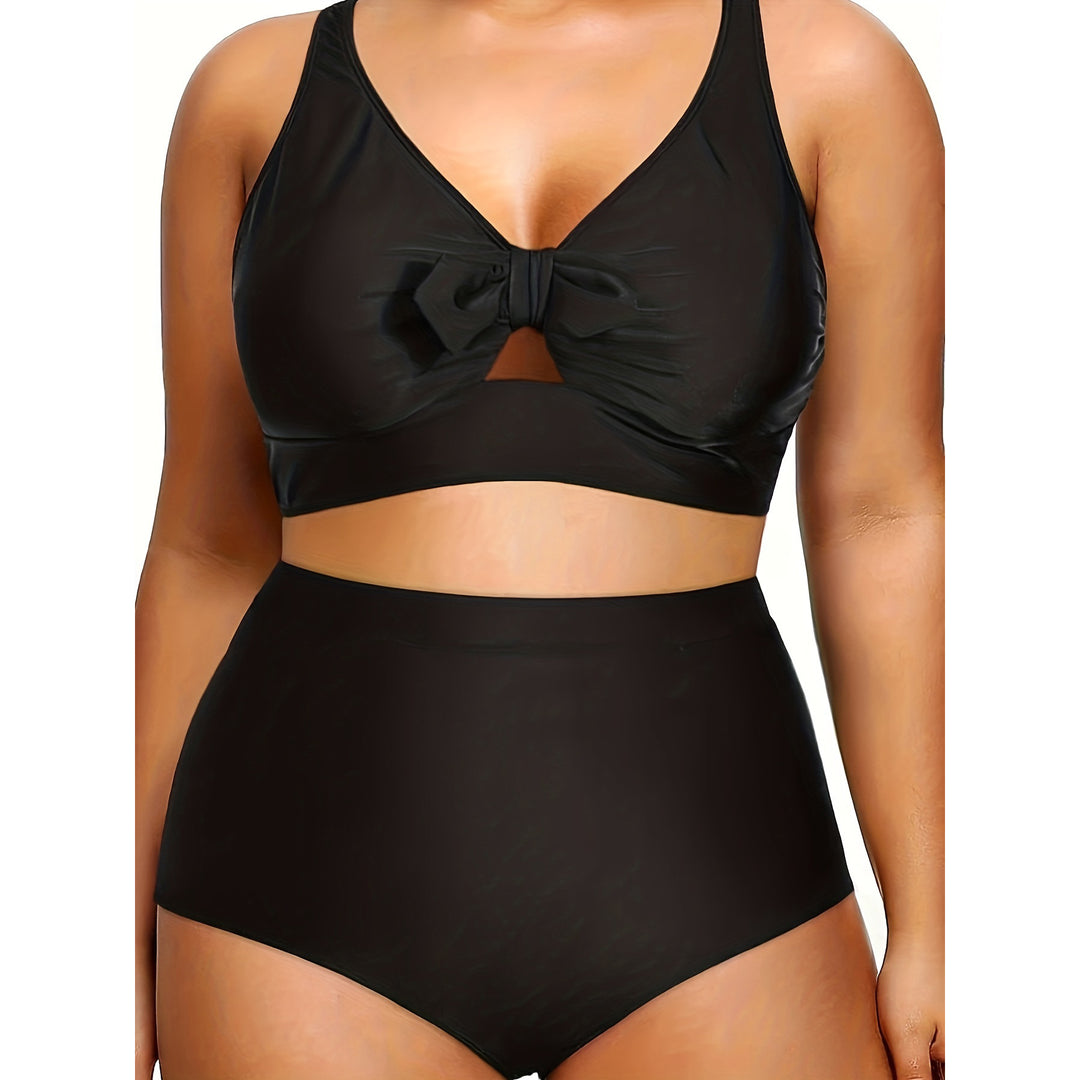 Women High-Waisted Bikini Set with Fashionable Cut-Out Mune Fashion