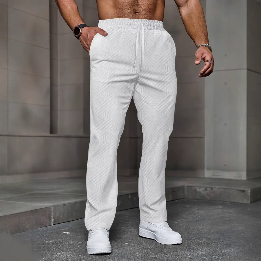 Men's textured relaxed joggers with geometric jacquard, elastic drawstring, and straight leg Mune Fashion