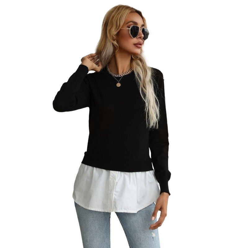 Women Elegant Casual Sweater with Shirt Bottom Mune Fashion