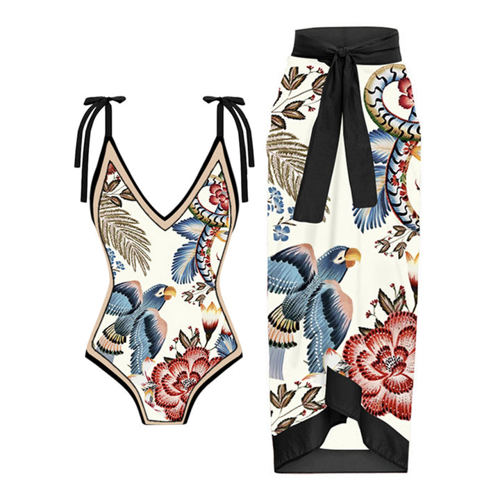Women's One-Piece Swimsuit with Romantic Gatherings and Combined Wrap Skirt Mune Fashion