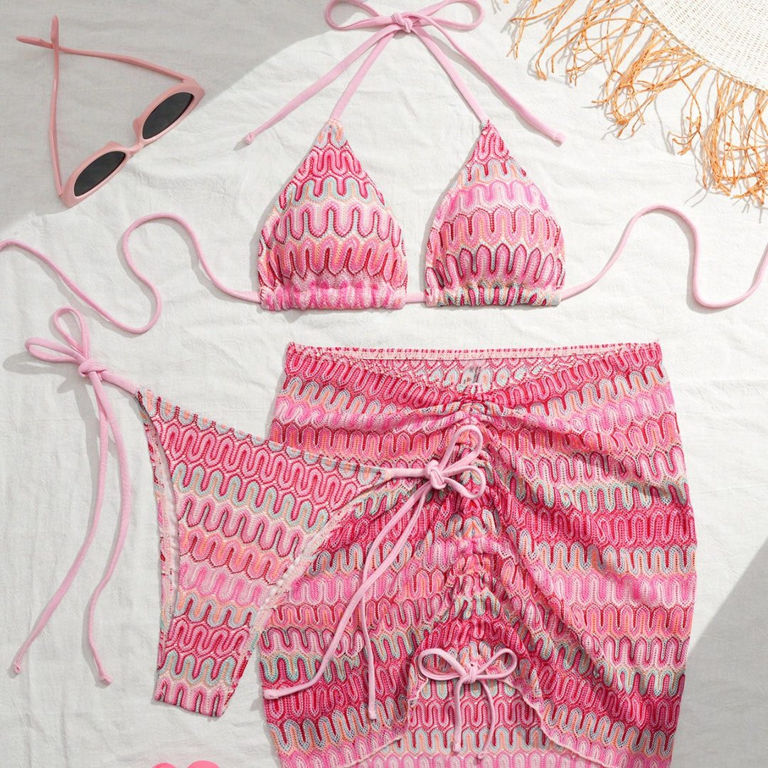 Women Triangle Bikini with Refined Tie Details and Matching Skirt Mune Fashion