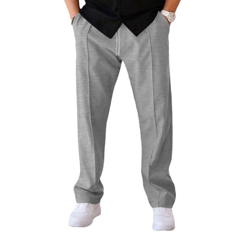 Men's Straight Cut Casual Pants with Drawstring, Crease and Side Pockets Mune Fashion