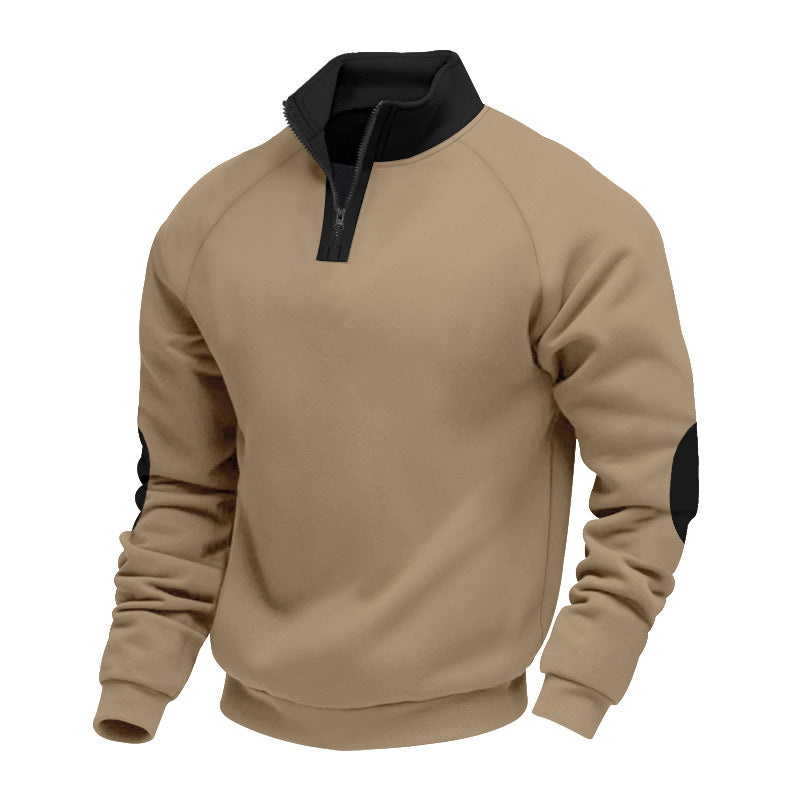 Men's half-zip fleece pullover with a high stand collar and contrasting elbow patches Mune Fashion