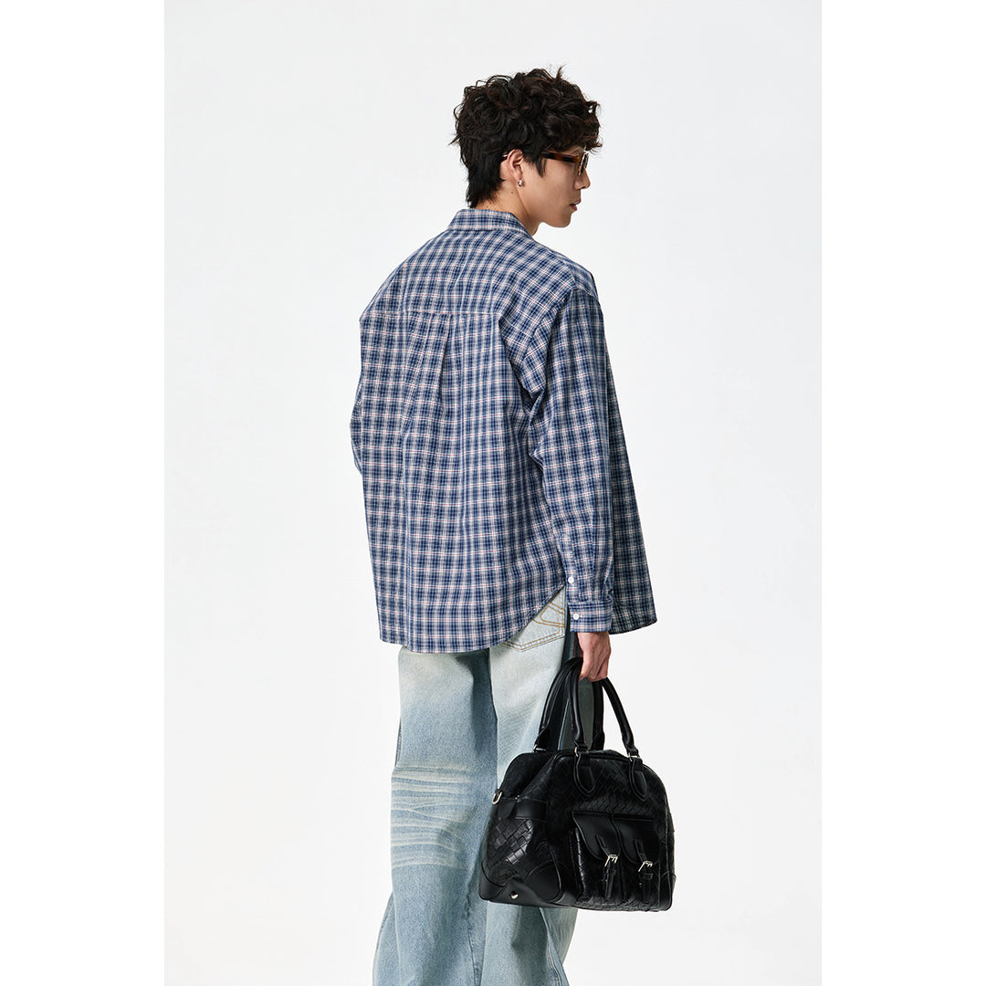 Men's Relaxed-Fit Check Shirt with Kent Collar, Curved Hem and Chest Pocket Mune Fashion