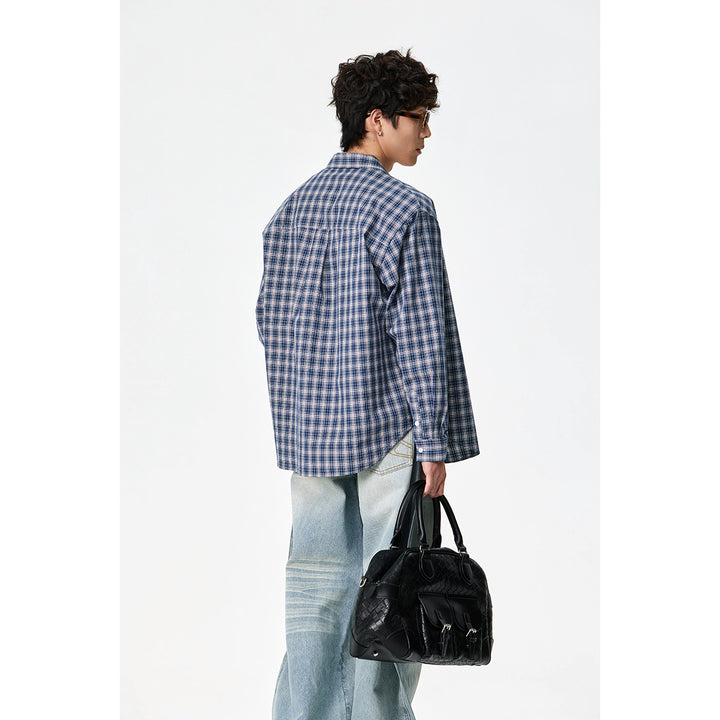 Men's Relaxed-Fit Check Shirt with Kent Collar, Curved Hem and Chest Pocket Mune Fashion