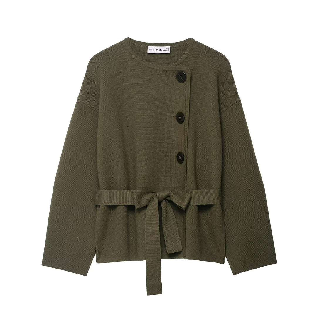 Women’s cardigan with asymmetric button placket and waist belt Mune Fashion