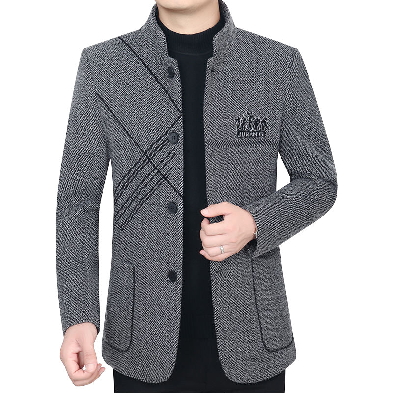 Men's Stand Collar Coat made of textured wool blend with slim silhouette Mune Fashion