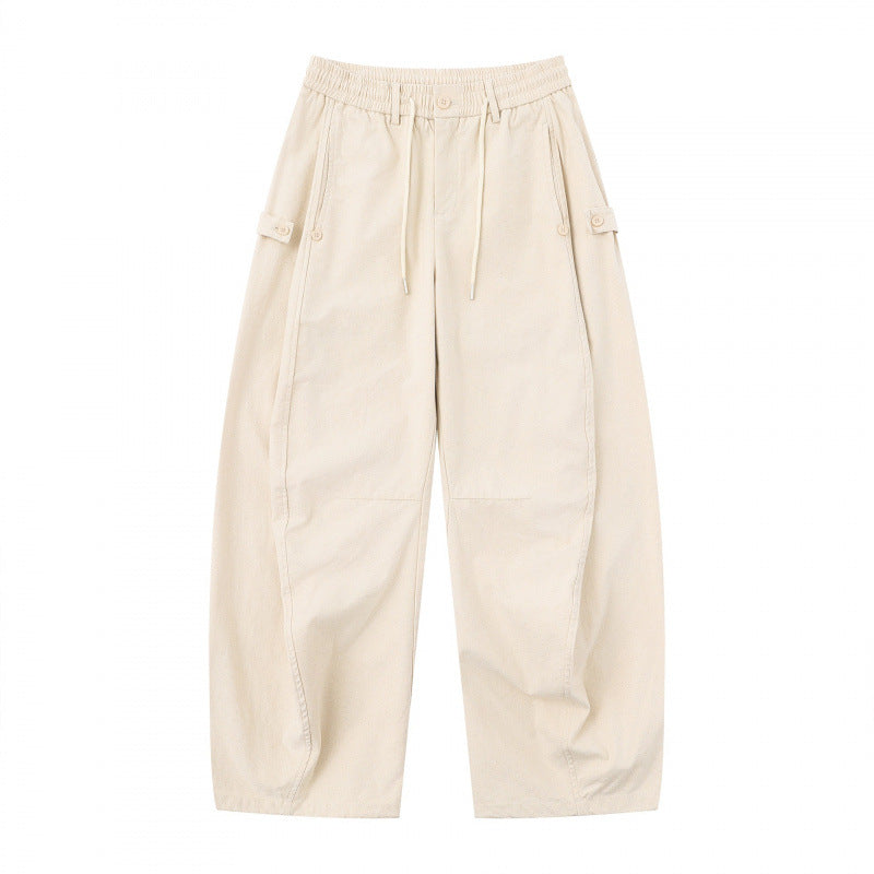 Women's Wide Culotte Cargo Pants with Elastic Waistband, Drawstring and Patch Pockets Mune Fashion