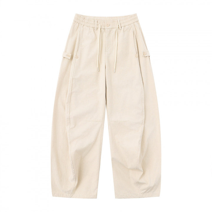 Women's Wide Culotte Cargo Pants with Elastic Waistband, Drawstring and Patch Pockets Mune Fashion