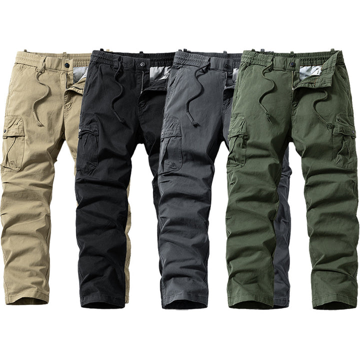 Men's Relaxed-Fit Canvas Cargo Pants with Elastic Waistband, Concealed Drawstring and Multiple Flap Pockets Mune Fashion