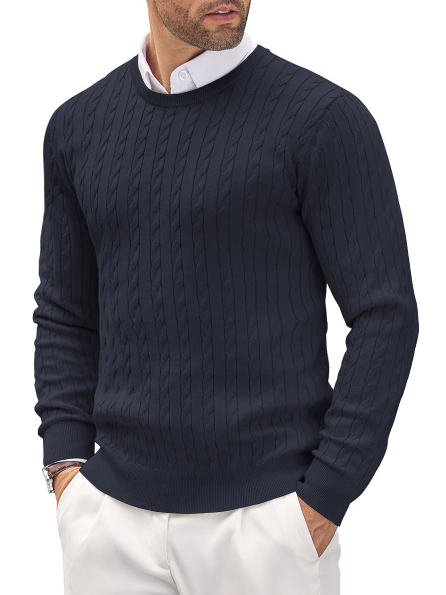 Men's fine knit crew neck pullover with fine cable pattern texture, narrow silhouette and elastic cuffs Mune Fashion