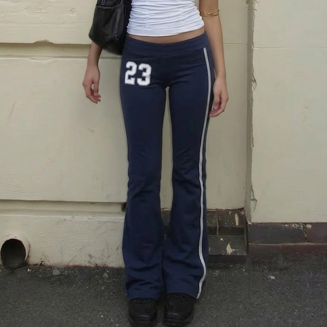 Women's Flared-Training Pants with Contrast Stripes and Number Appliqué Mune Fashion