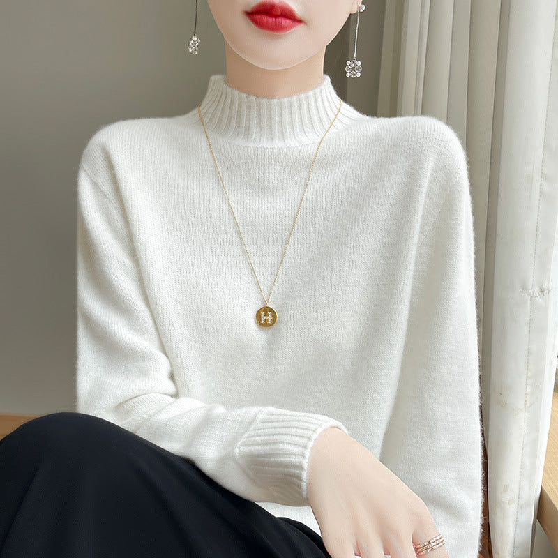 Women's Luxury Soft Midweight Mock Neck Sweater in Angora Look with Fine Rib and Relaxed Silhouette Mune Fashion