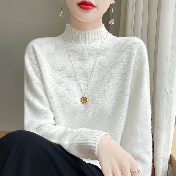 Women's Luxury Soft Midweight Mock Neck Sweater in Angora Look with Fine Rib and Relaxed Silhouette Mune Fashion
