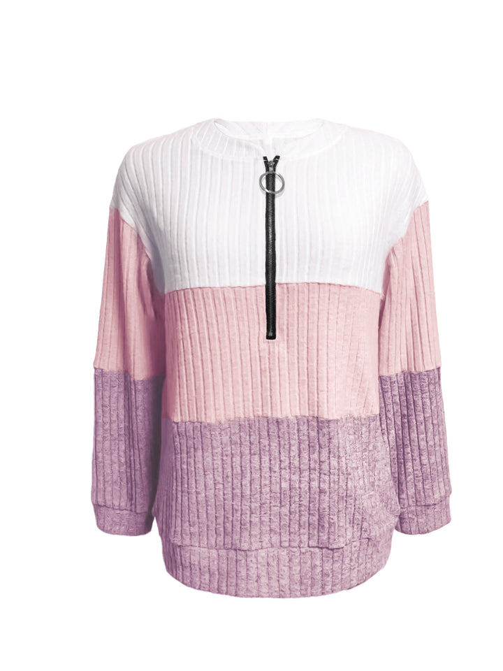 Women's long pullover with ring zipper and color block structure Mune Fashion