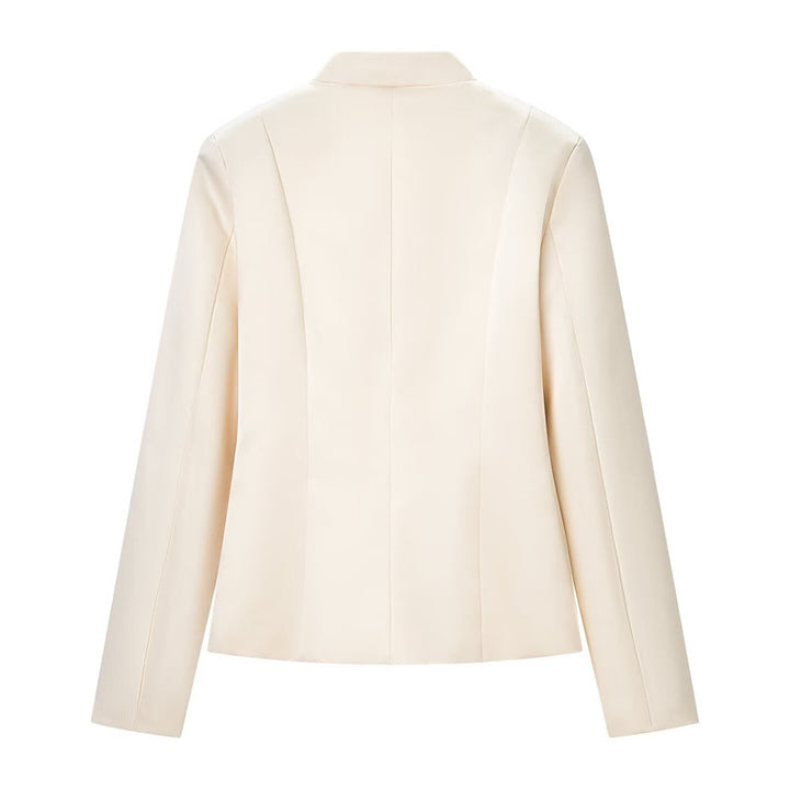 Women's Tailored Jacket with Mandarin Collar and Decorative Fabric Knot Mune Fashion