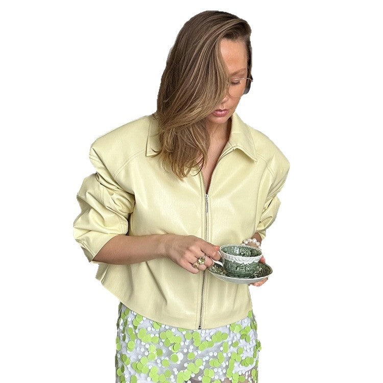 Women's Tailored Zip Blouson Set with Shirt Collar and Midi Skirt Mune Fashion
