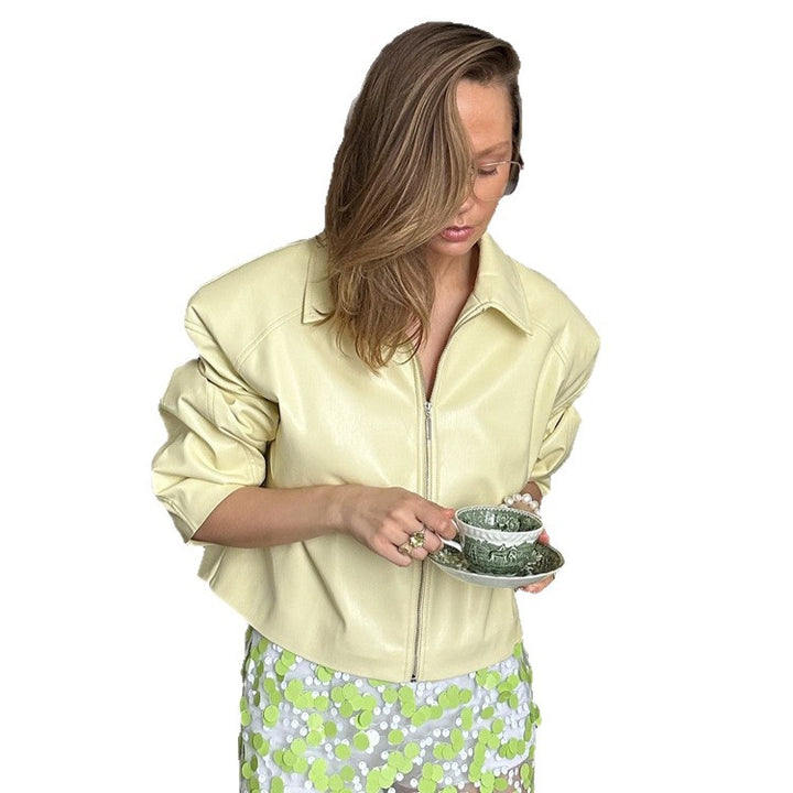 Women's Tailored Zip Blouson Set with Shirt Collar and Midi Skirt Mune Fashion