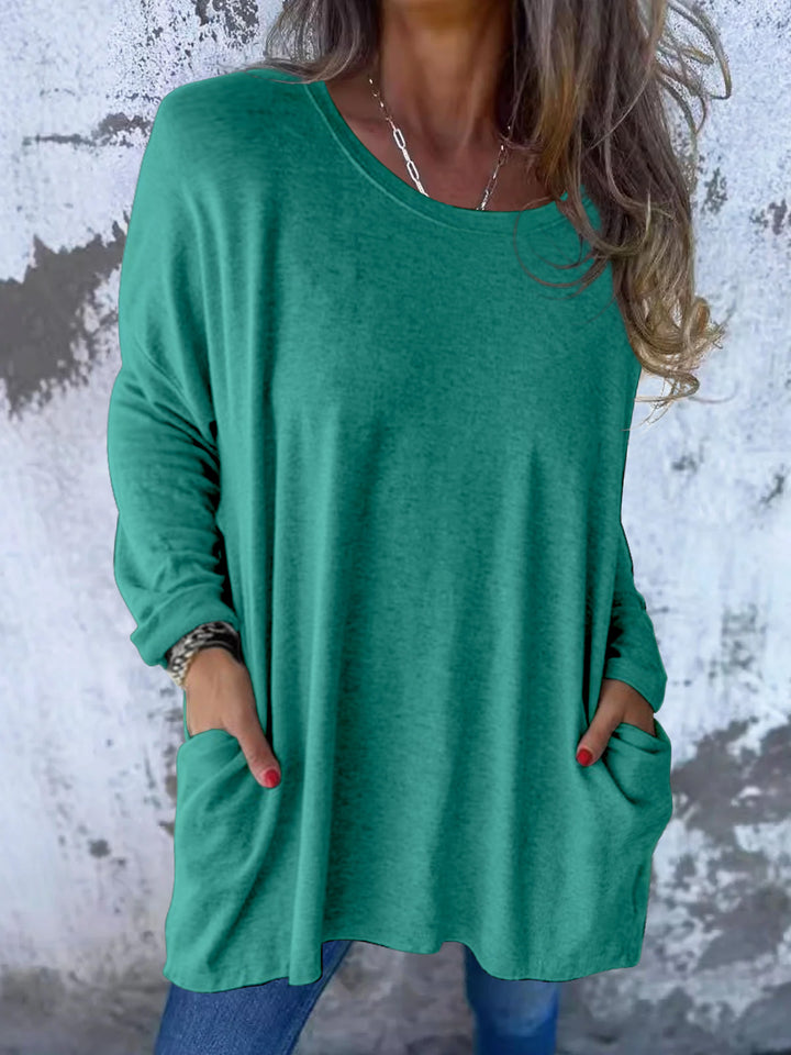 Ladies Soft Oversize Long Shirt with Round Neck, Casual Sleeves and Side Pockets Mune Fashion