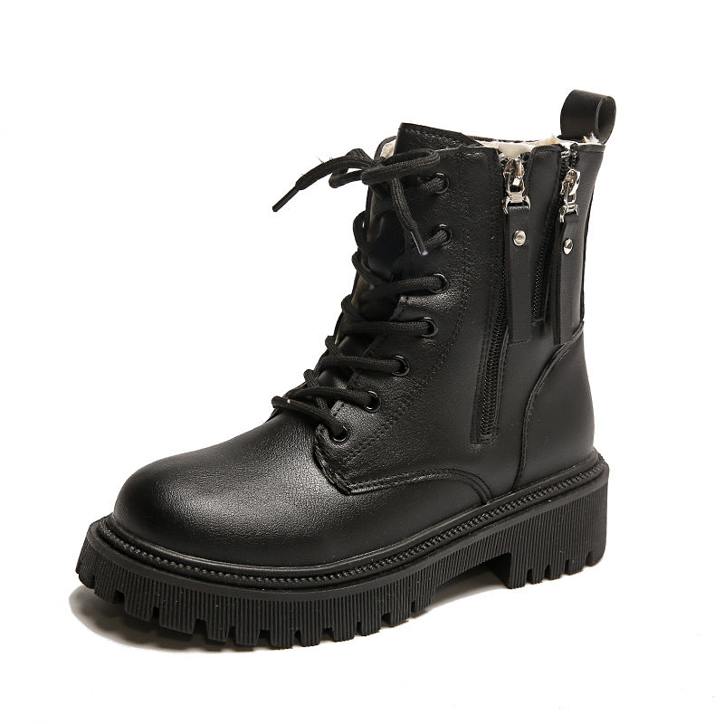 Women's ankle-high lace-up ankle boots with double side zipper, robust tread sole, and warm lining Mune Fashion