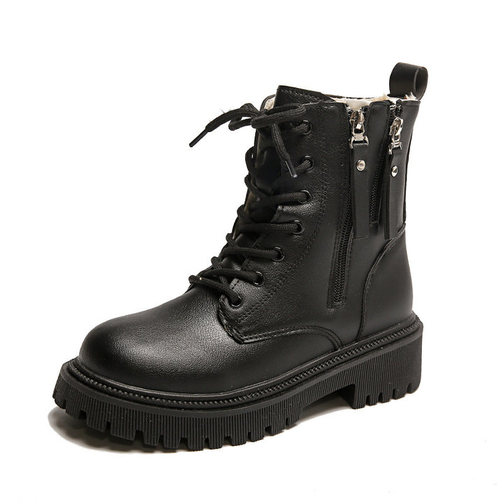 Women's ankle-high lace-up ankle boots with double side zipper, robust tread sole, and warm lining Mune Fashion