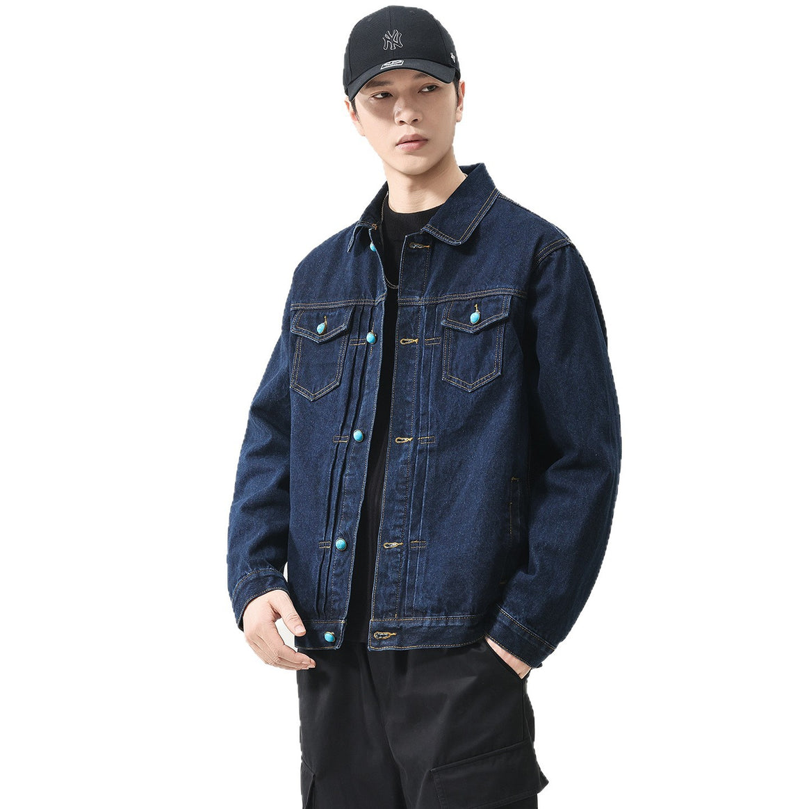 Men's Oversize Denim Jacket with Decorative Press Buttons and Boxy Fit Mune Fashion