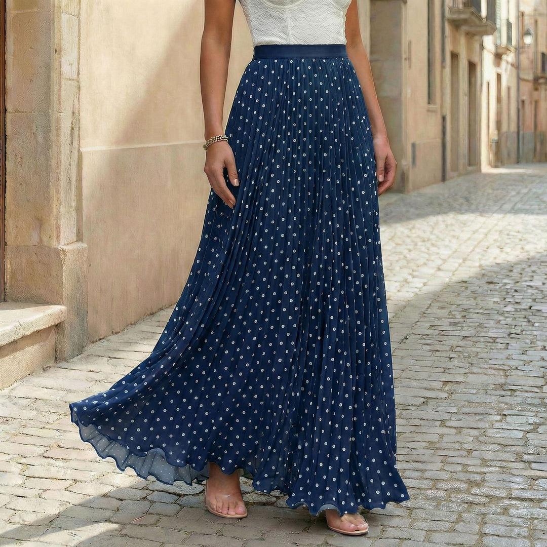 Women's pleated maxi skirt with polka dots, elastic waistband and voluminous drape Mune Fashion