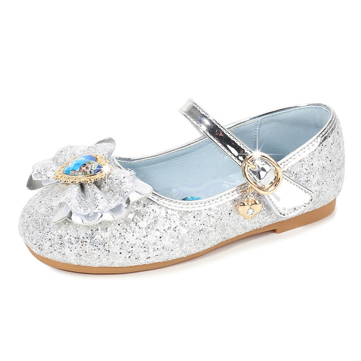 Girls Glittering Ballet Flats with Flower Decor Mune Fashion