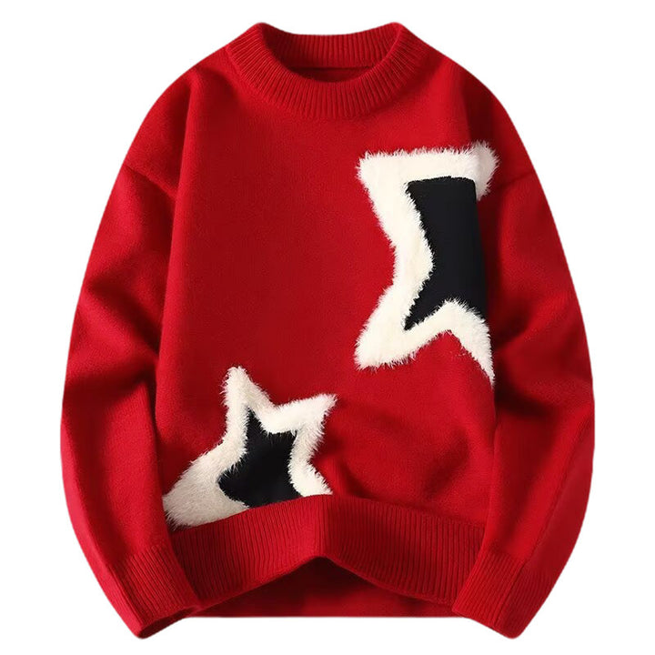 Women's Cozy Round Neck Sweater with Unique Moon Pattern Mune Fashion
