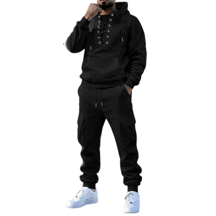 Men's hoodie with distinctive front lacing, kangaroo pocket, and elastic cuffs Mune Fashion