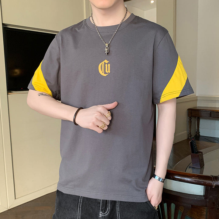 Men's Oversized Cotton T-Shirt with Contrast Sleeves and Gothic Logo Mune Fashion