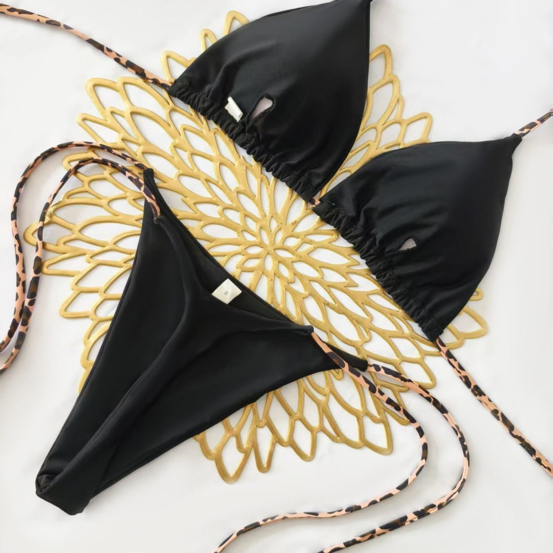 Women's Triangle Bikini Set with Adjustable Straps and Fashionable Leopard Print Mune Fashion