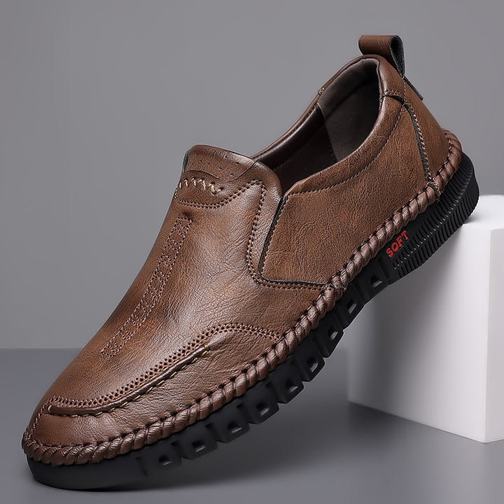 Men's Elegant Leather Slippers with Braided Sole Trim and Flexible Soft Profile Sole Mune Fashion
