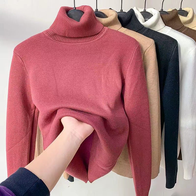 Women's fine knit turtleneck sweater with warming inner lining and slim silhouette Mune Fashion