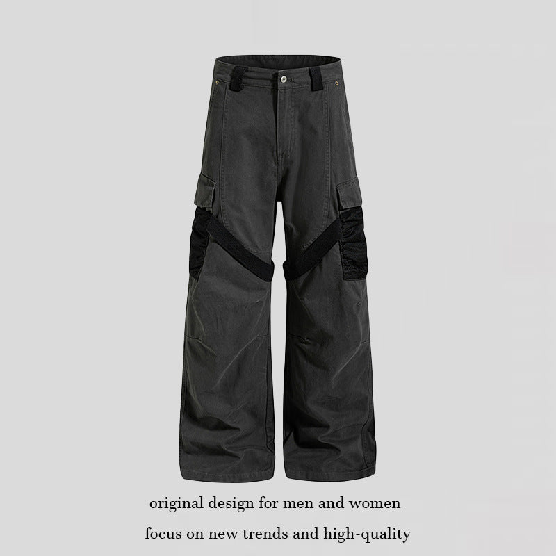 Women's Wide Cargo Palazzo Pants with Utility Pockets and Mesh Insets Mune Fashion