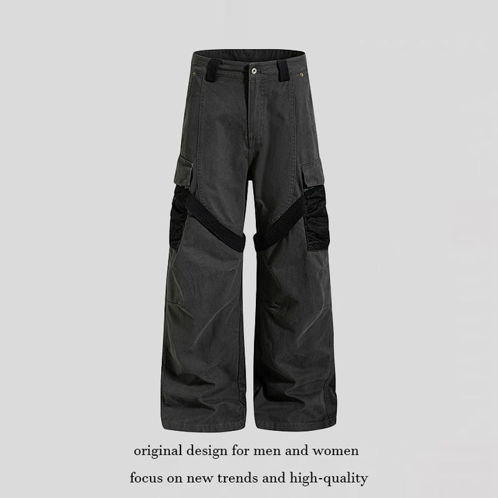 Women's Wide Cargo Palazzo Pants with Utility Pockets and Mesh Insets Mune Fashion