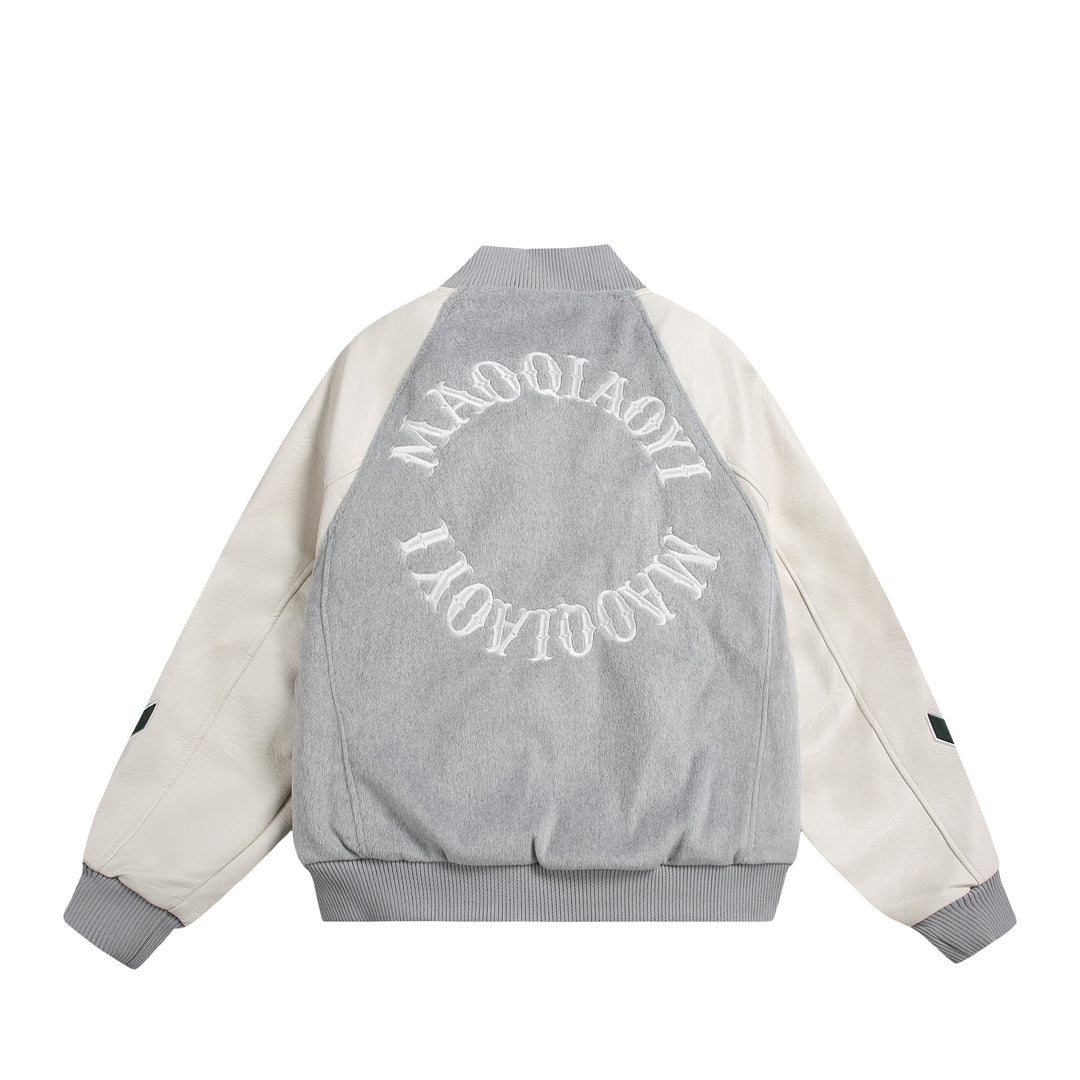Unisex varsity bomber jacket in material mix with embroidery and application details Mune Fashion