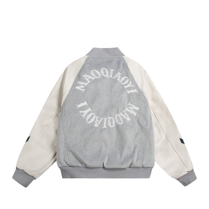 Unisex varsity bomber jacket in material mix with embroidery and application details Mune Fashion