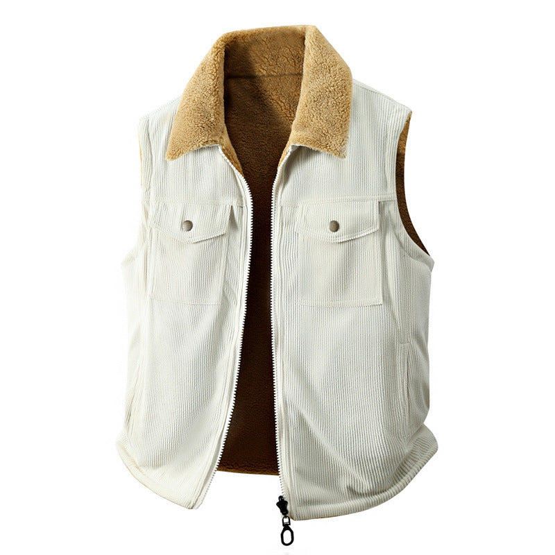 Men's cord waistcoat with teddy lining, stand-up collar and two-way zipper Mune Fashion