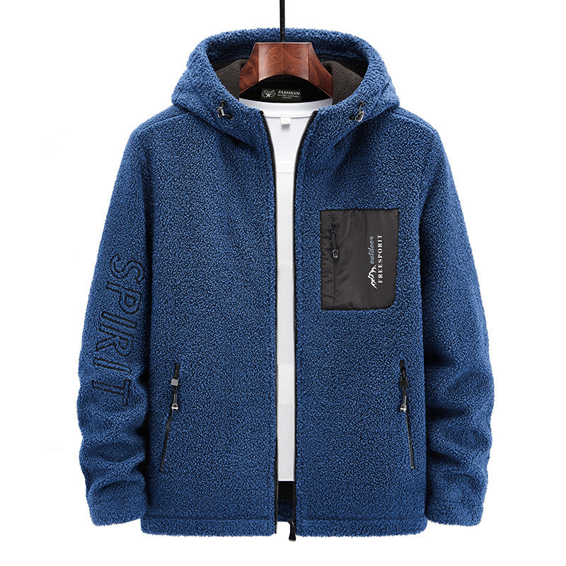 Men's Sherpa-Fleece Zip-Up Hoodie with Zipper and Chest Pocket Mune Fashion