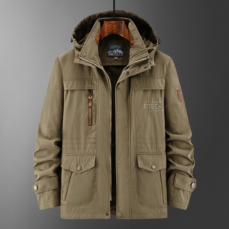 Men's Weatherproof Utility Field Jacket with Hood, Mesh Lining and Multi-Function Pockets Mune Fashion