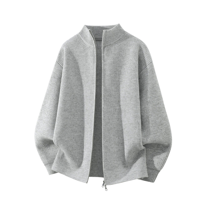 Men's Oversize Chunky Knit Zip Cardigan with Stand-Up Collar and Two-Way Zipper Mune Fashion