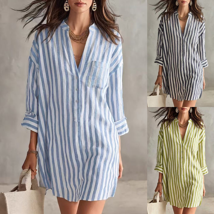 Women Casual and Airy Linen Shirt Dress Mune Fashion