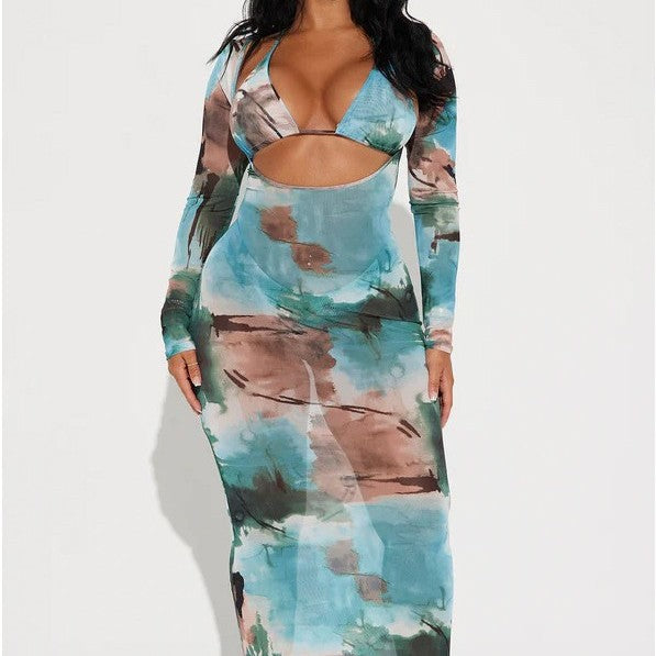 Ladies Maxidress with fruity print and sophisticated cut-out Mune Fashion