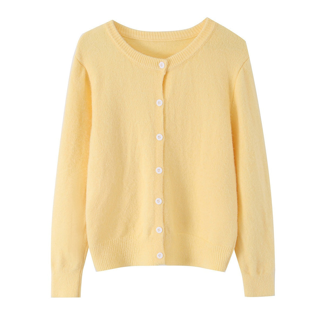 Women's fine knit cardigan with round neckline, full button placket and ribbed hem Mune Fashion