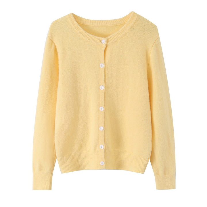 Women's fine knit cardigan with round neckline, full button placket and ribbed hem Mune Fashion